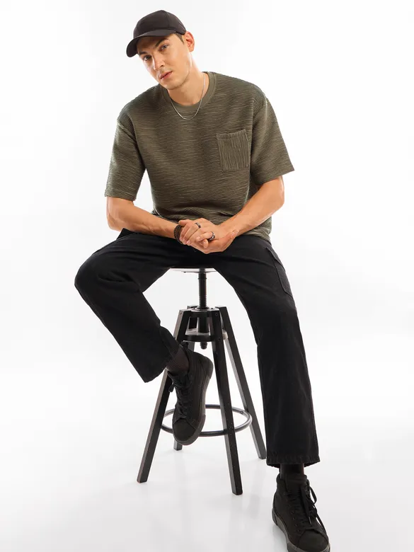 Tan Brown Textured Oversized T-shirt