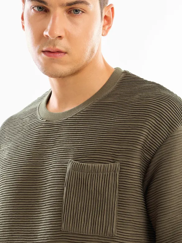 Tan Brown Textured Oversized T-shirt