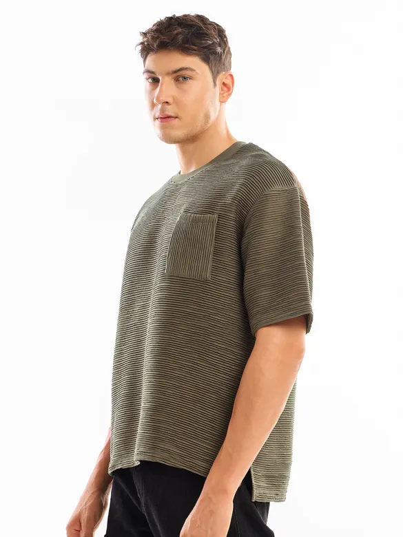 Tan Brown Textured Oversized T-shirt