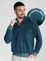 Teal Blue Polo Collar Sweatshirt