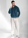 Teal Blue Polo Collar Sweatshirt