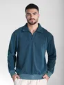Teal Blue Polo Collar Sweatshirt