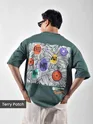 Teal Green Blooming Puff Printed Oversized T-Shirt