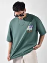 Teal Green Blooming Puff Printed Oversized T-Shirt