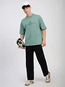 Teal Green Peace Printed Ribbed Edge Oversized T-Shirt