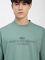 Teal Green Peace Printed Ribbed Edge Oversized T-Shirt