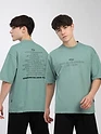 Teal Green Peace Printed Ribbed Edge Oversized T-Shirt