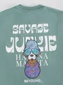 Teal Green Savage Junkie Embroidered Patch Oversized T-Shirt