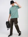 Teal Green Savage Junkie Embroidered Patch Oversized T-Shirt