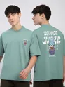 Teal Green Savage Junkie Embroidered Patch Oversized T-Shirt