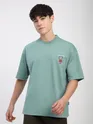 Teal Green Savage Junkie Embroidered Patch Oversized T-Shirt