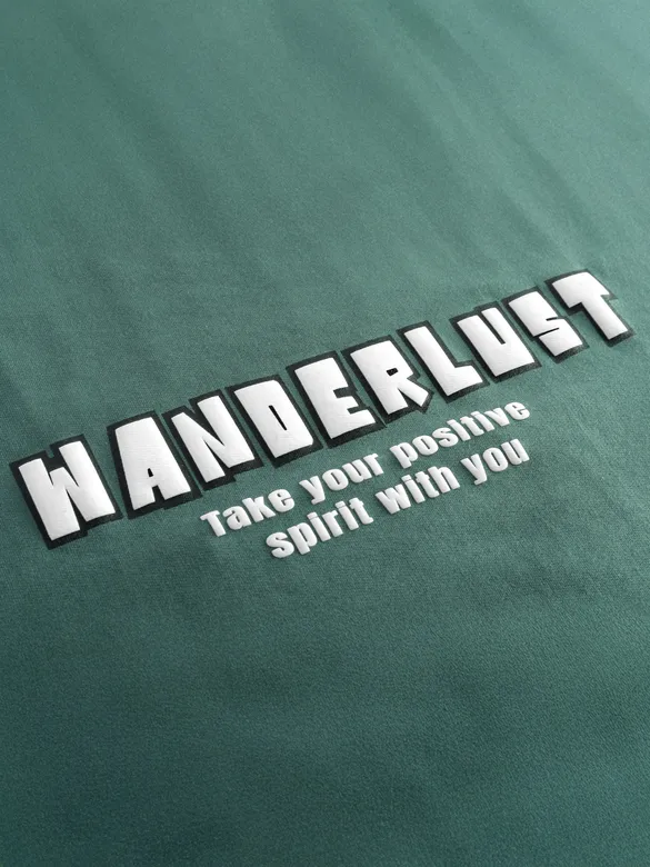 	 Teal Green Wanderlust Back Patch Oversized T-Shirt