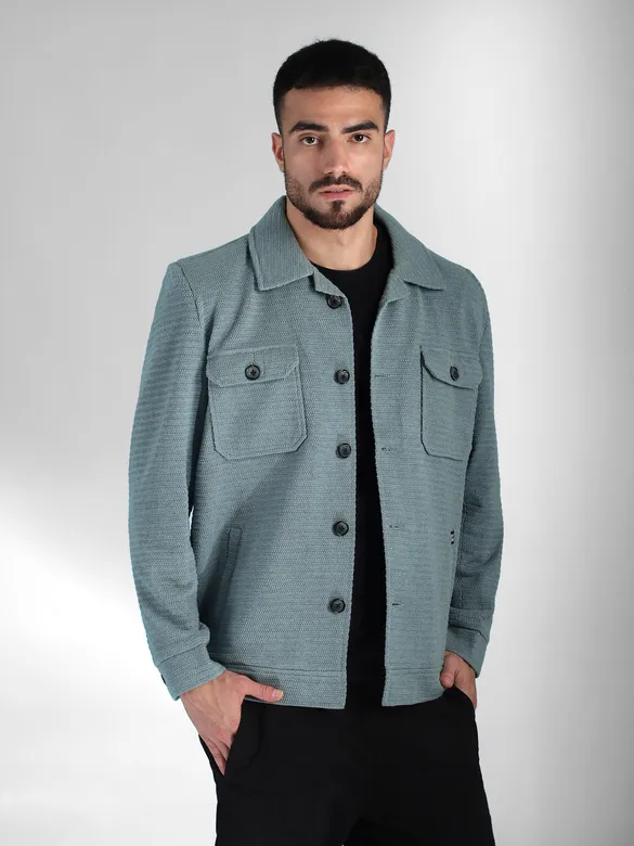True Blue Textured Pocketed Jacket