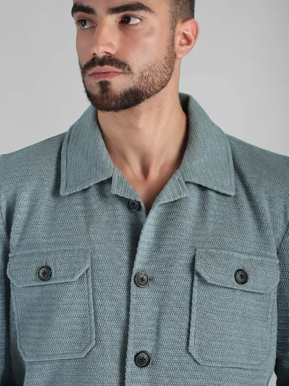 True Blue Textured Pocketed Jacket