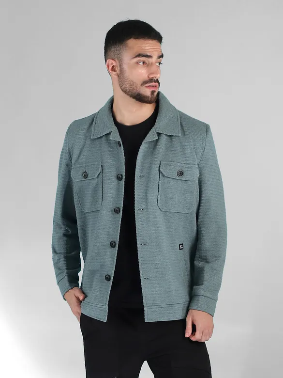 True Blue Textured Pocketed Jacket