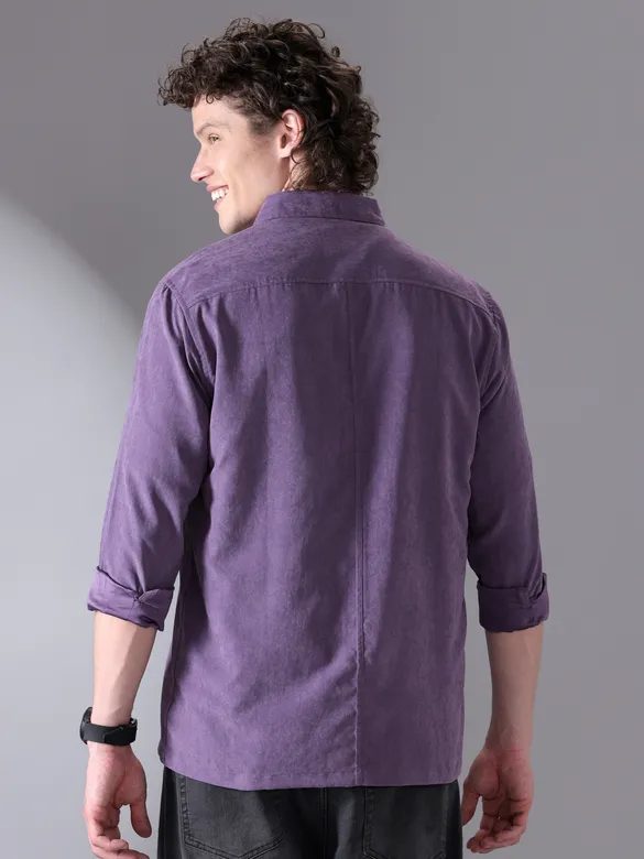 Violet Plain Suede Urban Shirt for Men