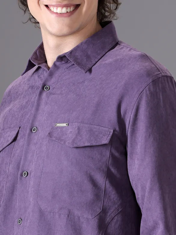Violet Plain Suede Urban Shirt for Men