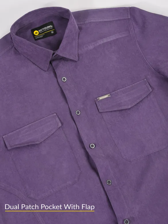 Violet Plain Suede Urban Shirt for Men