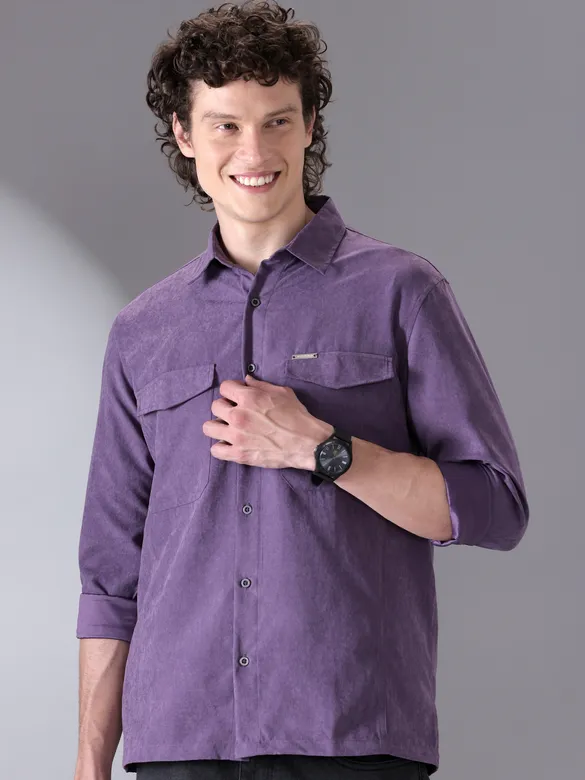 Violet Plain Suede Urban Shirt for Men