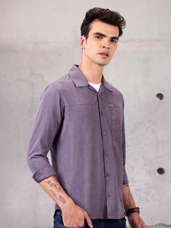 Violet Solid Suede Shirt