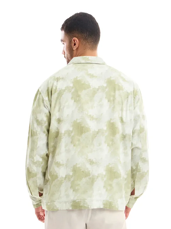 White and Light Olive Shacket-Fit Shirt