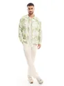 White and Light Olive Shacket-Fit Shirt