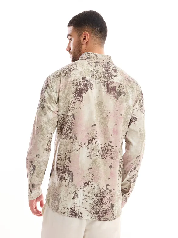 White and Pink Printed Cotton Shirt