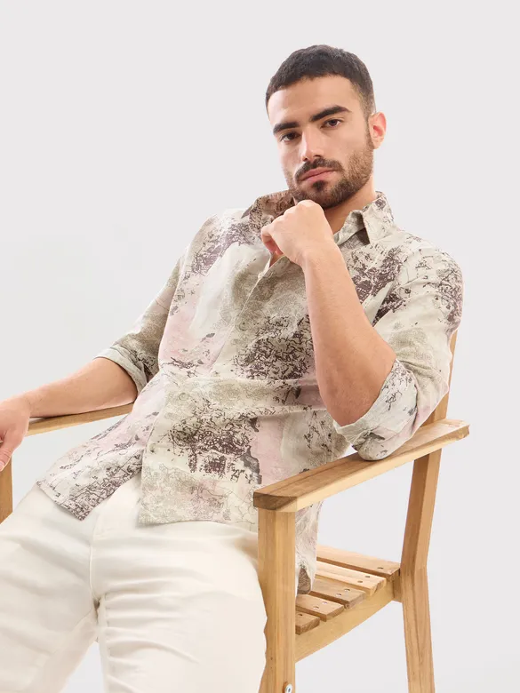 White and Pink Printed Cotton Shirt