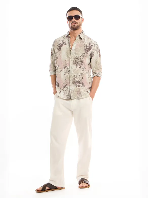 White and Pink Printed Cotton Shirt