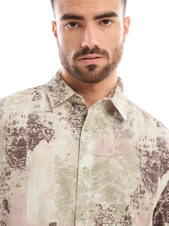 White and Pink Printed Cotton Shirt