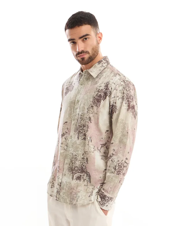 White and Pink Printed Cotton Shirt