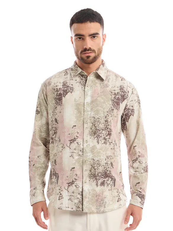 White and Pink Printed Cotton Shirt