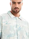 White and Sky Blue Shacket-Fit Shirt