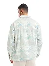 White and Sky Blue Shacket-Fit Shirt