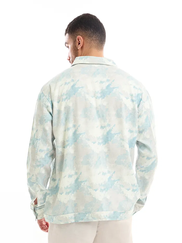 White and Sky Blue Shacket-Fit Shirt