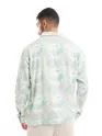 White and Sky Blue Shacket-Fit Shirt