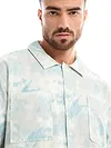 White and Sky Blue Shacket-Fit Shirt