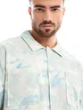 White and Sky Blue Shacket-Fit Shirt