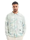 White and Sky Blue Shacket-Fit Shirt
