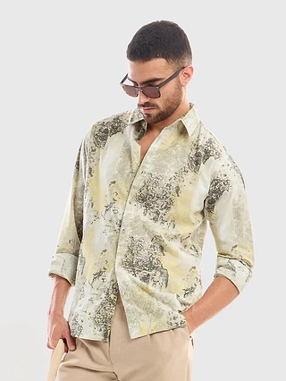 White and Yellow Printed Cotton Shirt