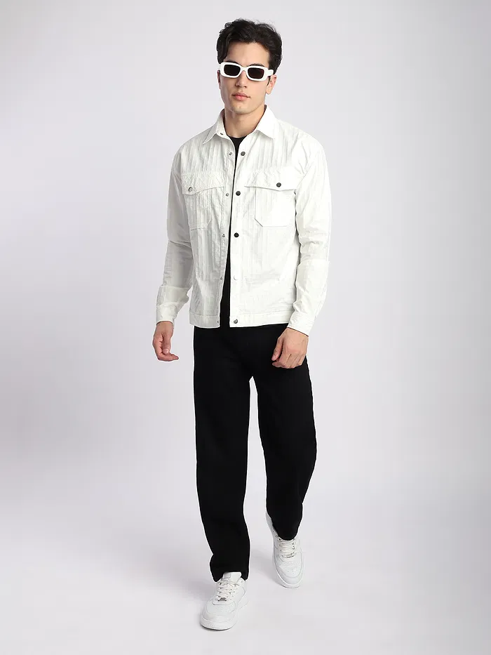 White Block Textured Shacket