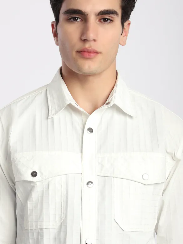 White Block Textured Shacket