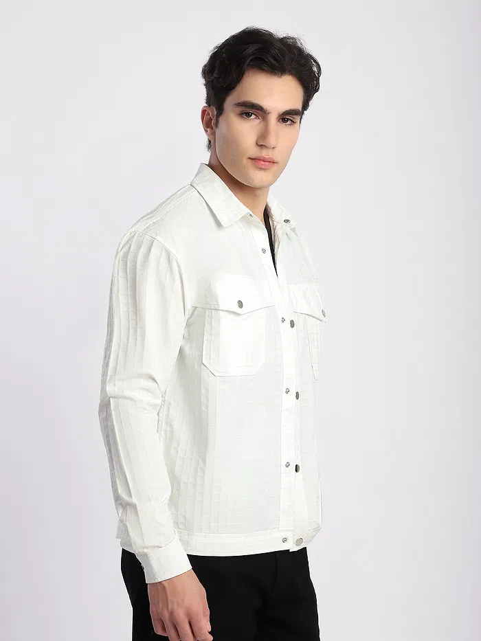 White Block Textured Shacket