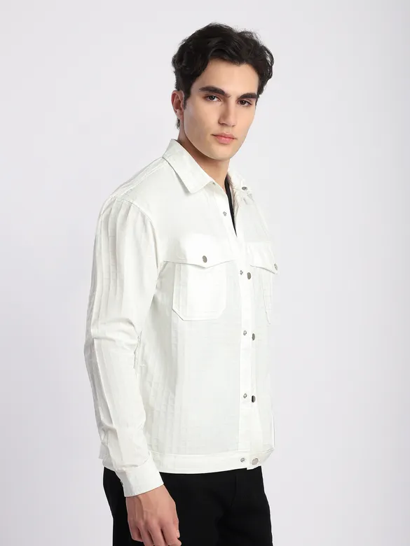 White Block Textured Shacket