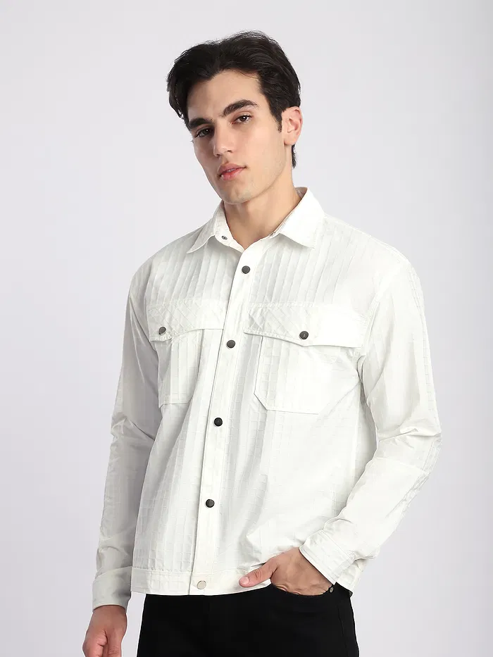 White Block Textured Shacket