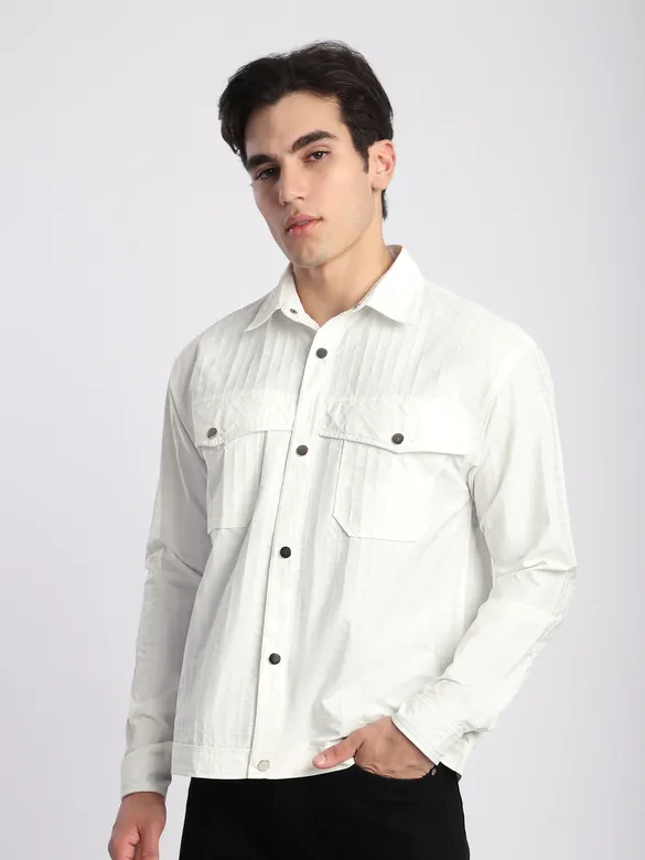 White Block Textured Shacket