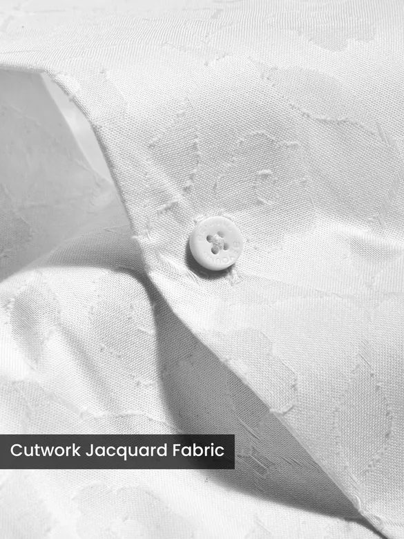White Cutwork Jacquard Cuban Shirt