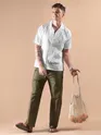 White Cutwork Jacquard Cuban Shirt