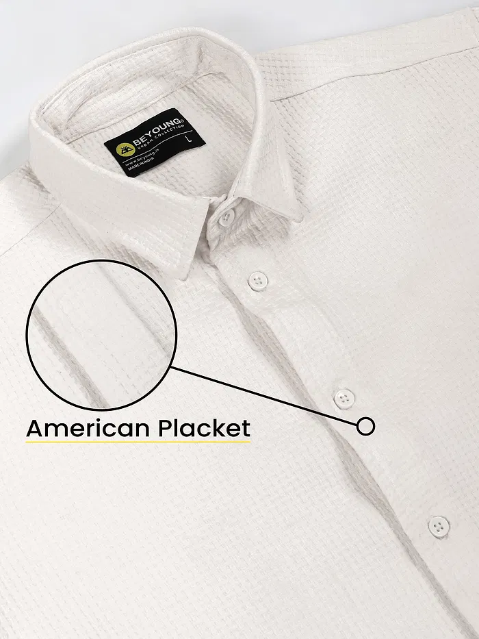 White Full Sleeve Waffle Shirt For Men