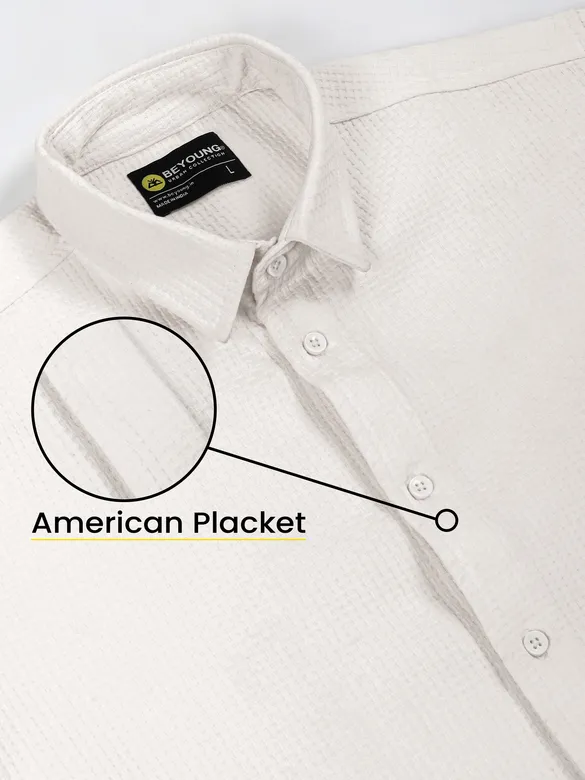 White Full Sleeve Waffle Shirt For Men